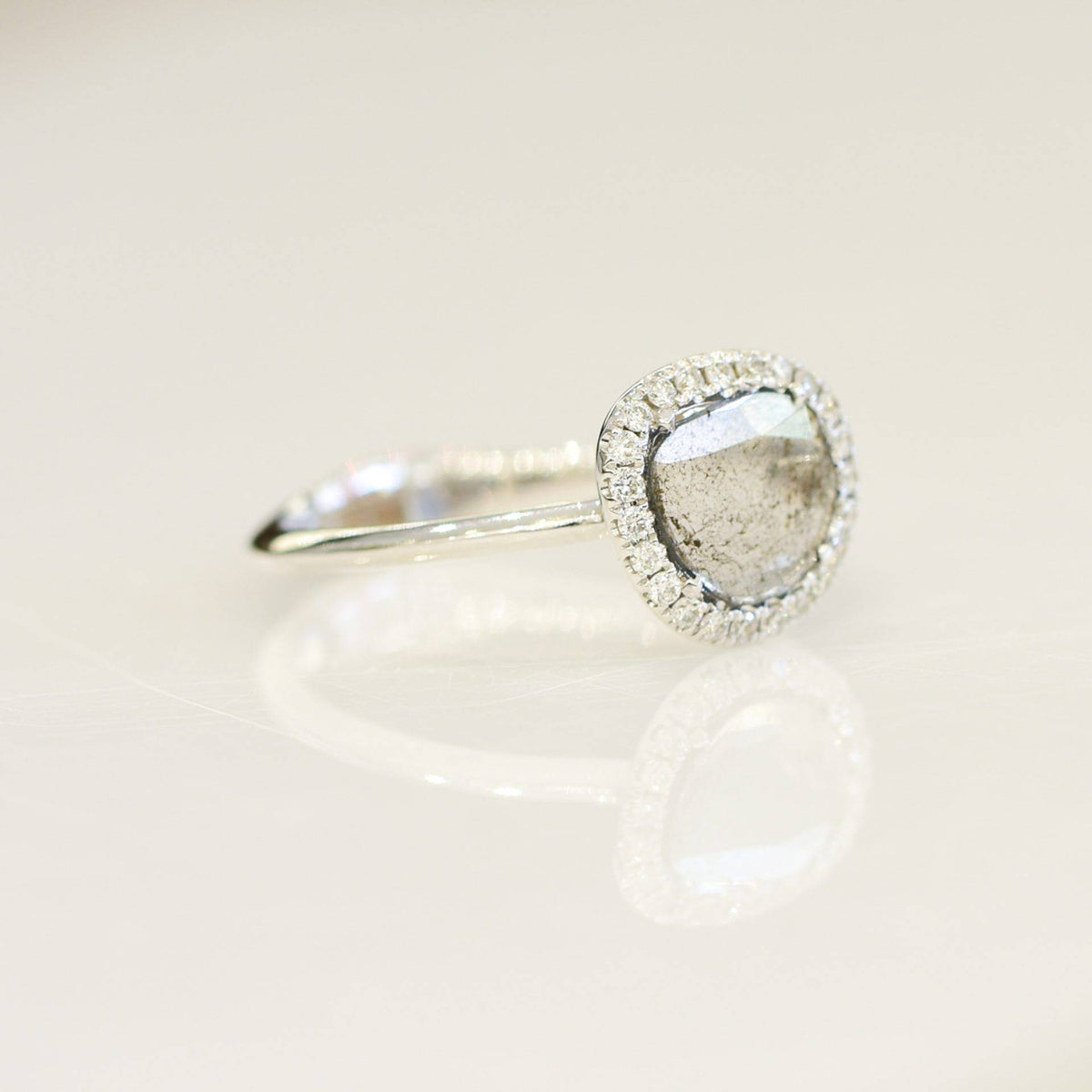 0.41ct Light Grey Diamond Slice Halo Ring in 18K Gold | One-of-a-Kind Engagement Ring