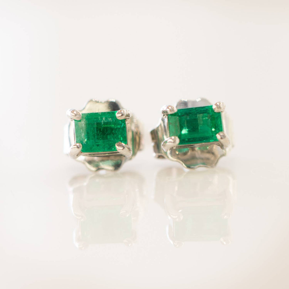 Colombian Emerald Stud Earrings 18K White Gold