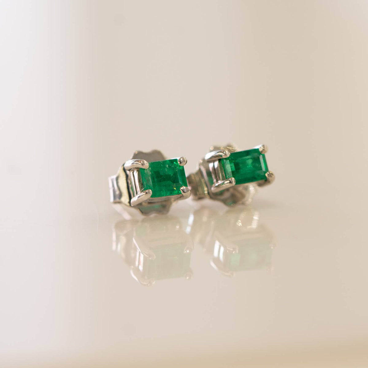 Colombian Emerald Stud Earrings 18K White Gold
