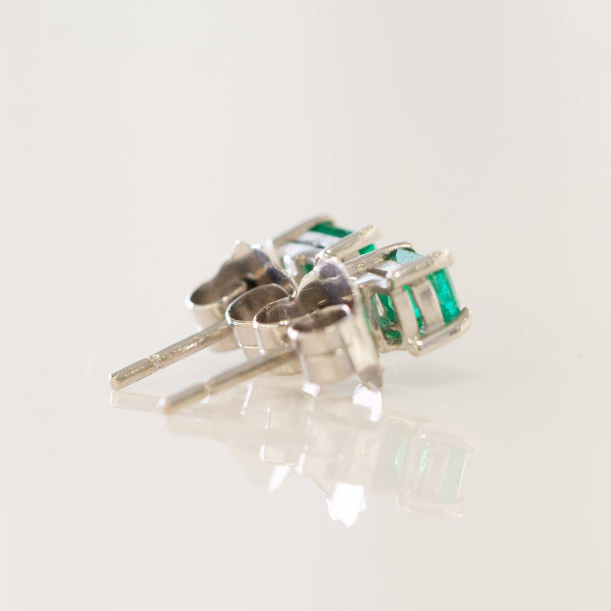 Colombian Emerald Stud Earrings 18K White Gold