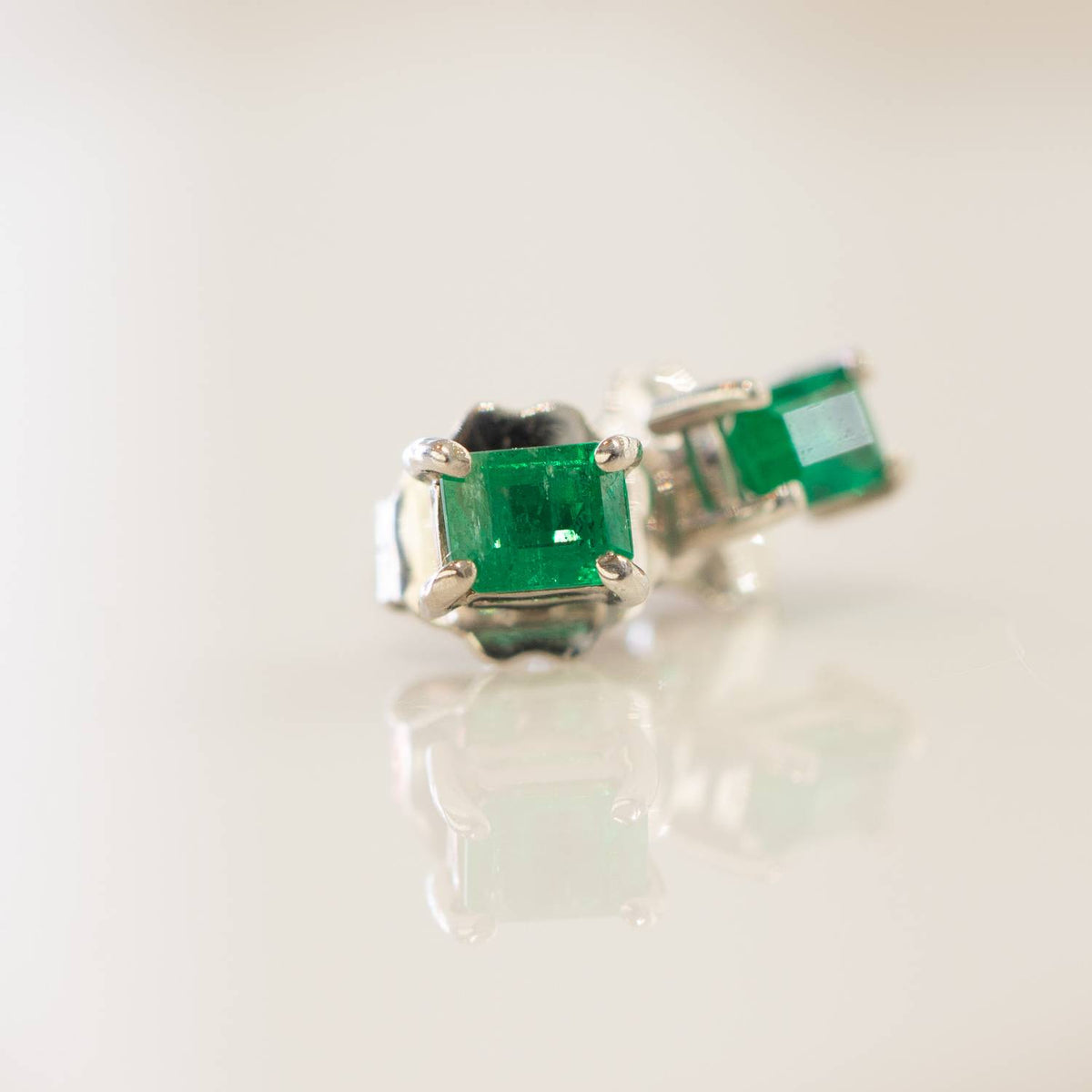 Colombian Emerald Stud Earrings 18K White Gold