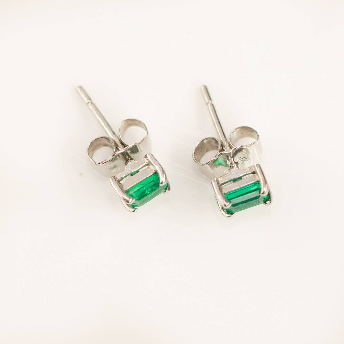 Colombian Emerald Stud Earrings 18K White Gold