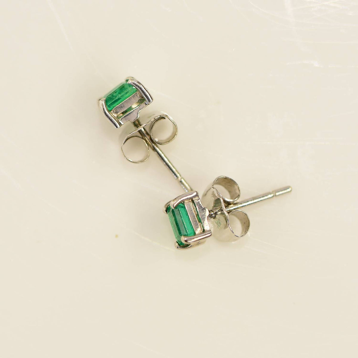 Colombian Emerald Stud Earrings 18K White Gold