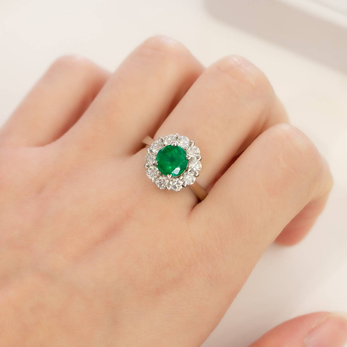 Colombian Emerald and Diamond Ring Floral Halo Statement Ring 18ct Gold