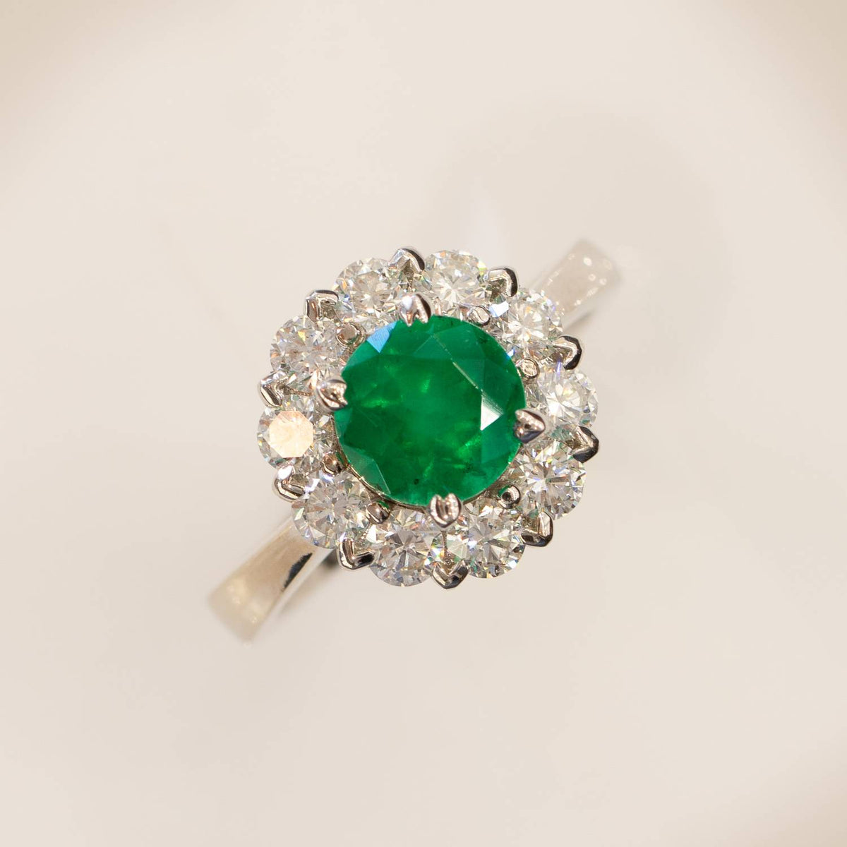 Colombian Emerald and Diamond Ring Floral Halo Statement Ring 18ct Gold