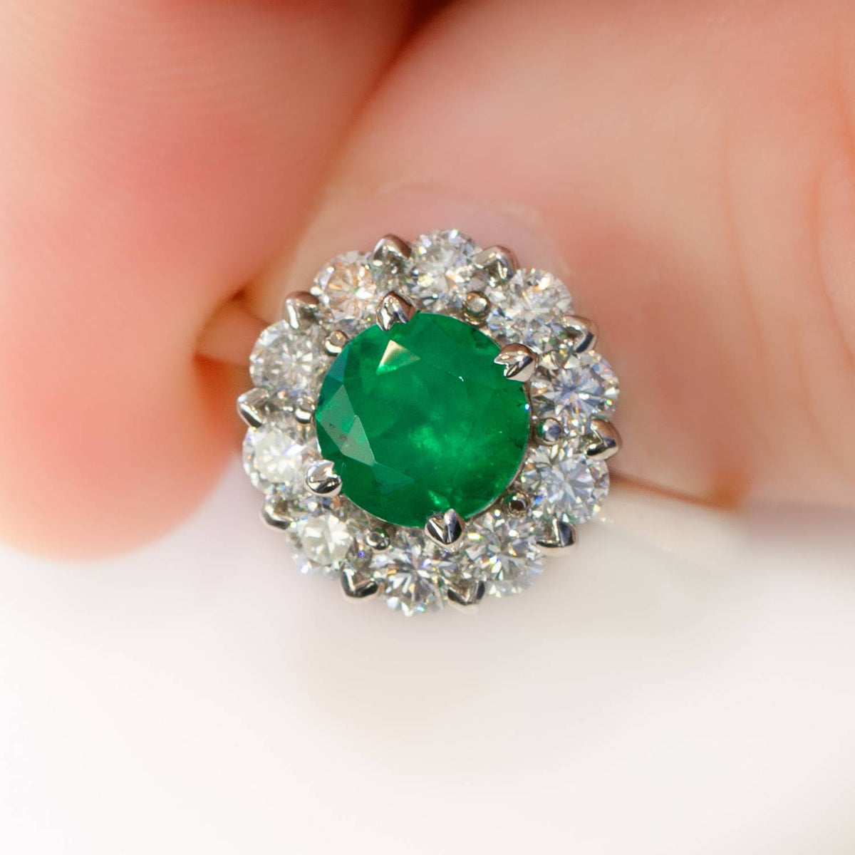 Colombian Emerald and Diamond Ring Floral Halo Statement Ring 18ct Gold