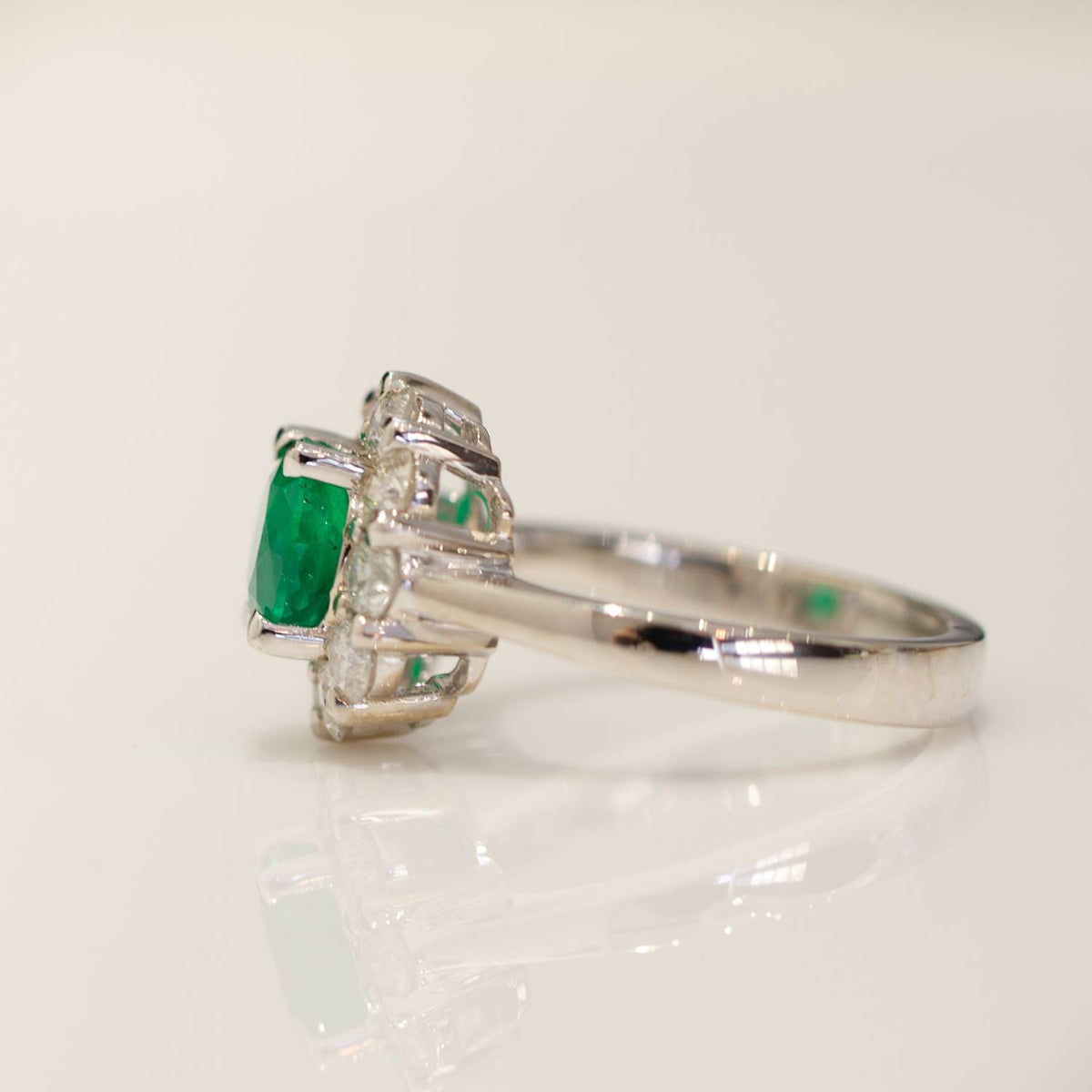 Colombian Emerald and Diamond Ring Floral Halo Statement Ring 18ct Gold