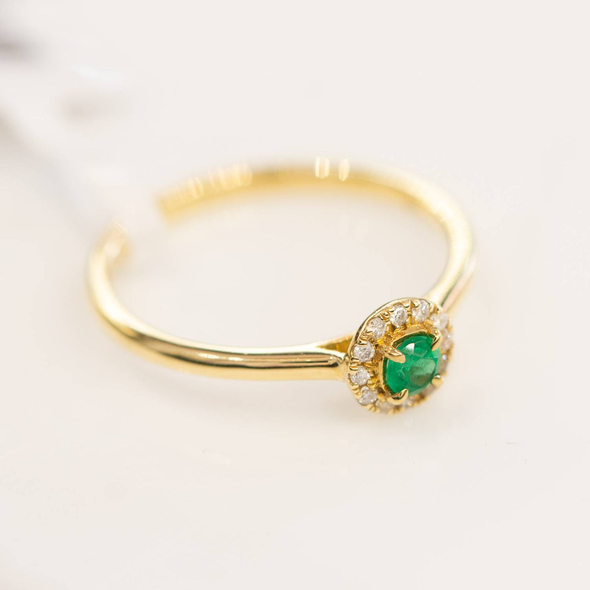 Petite Colombian Emerald and Diamonds Ring in 18K Gold