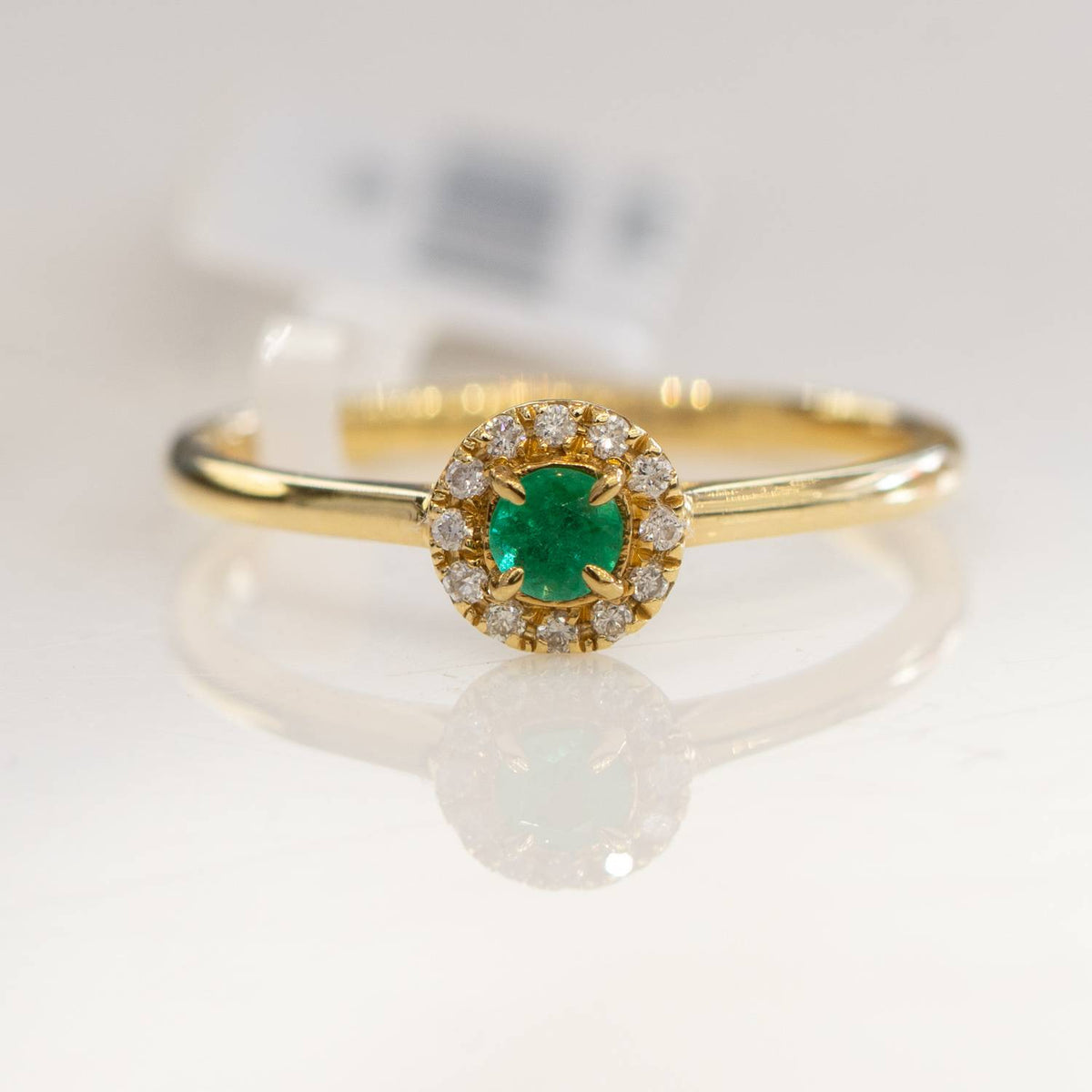 Petite Colombian Emerald and Diamonds Ring in 18K Gold