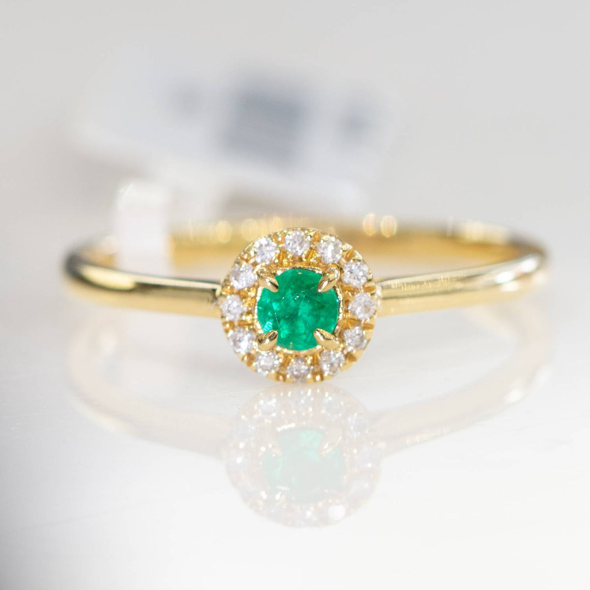 Petite Colombian Emerald and Diamonds Ring in 18K Gold