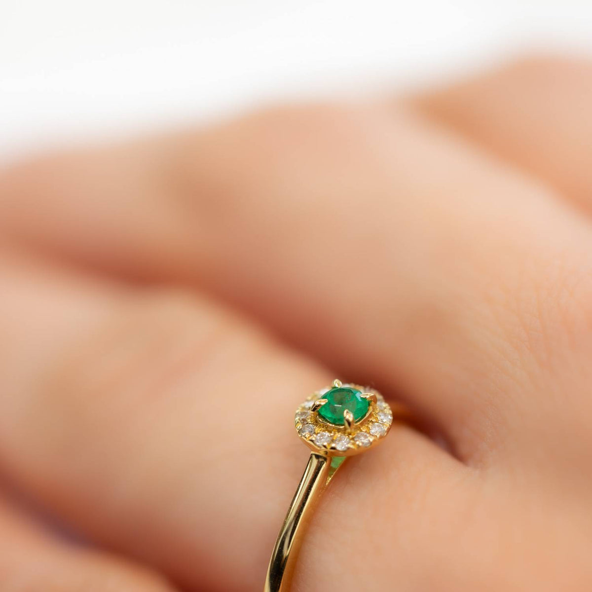Petite Colombian Emerald and Diamonds Ring in 18K Gold