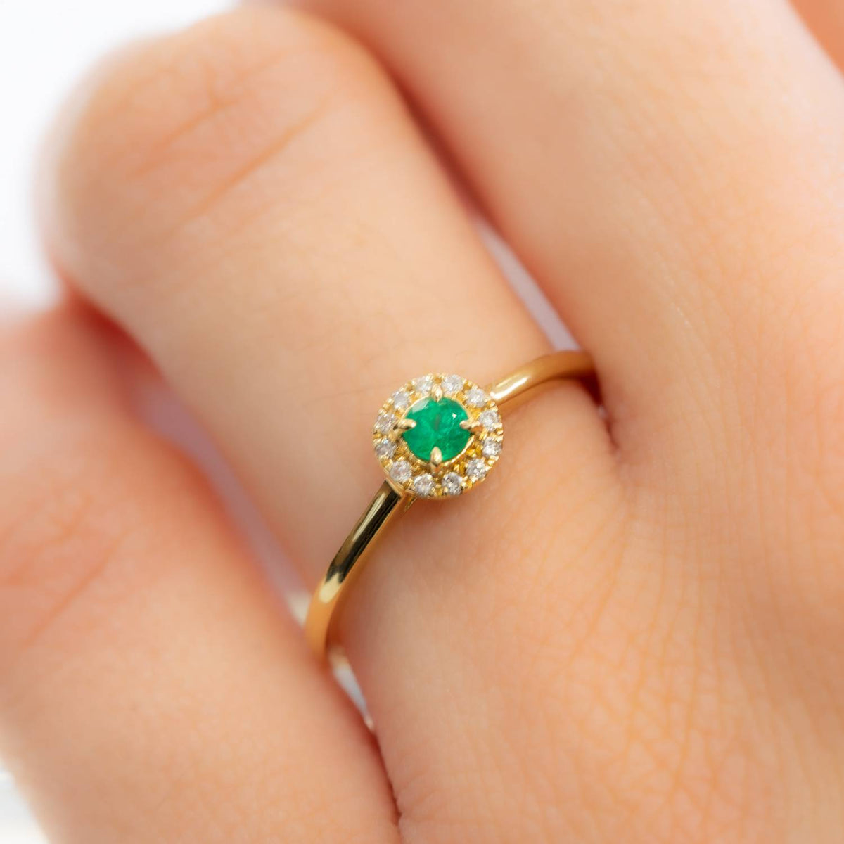 Petite Colombian Emerald and Diamonds Ring in 18K Gold