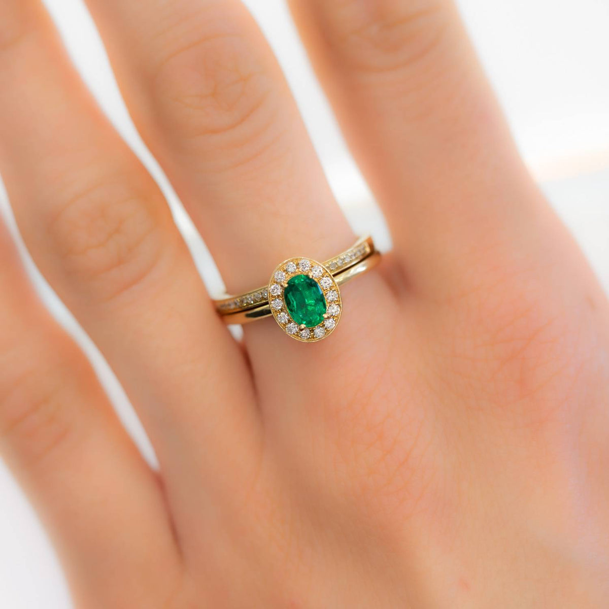 Colombian Emerald and Diamond Halo Engagement Ring 18K