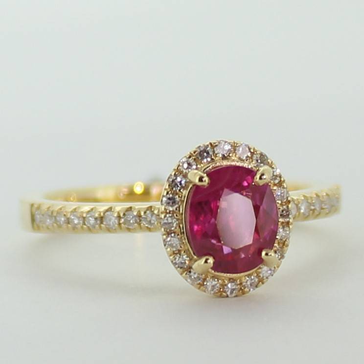 Ruby Ring 18K Yellow Gold Ruby and 36 diamonds Ring. certified NCJV-FGAA