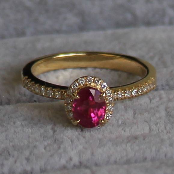 Ruby Ring 18K Yellow Gold Ruby and 36 diamonds Ring. certified NCJV-FGAA