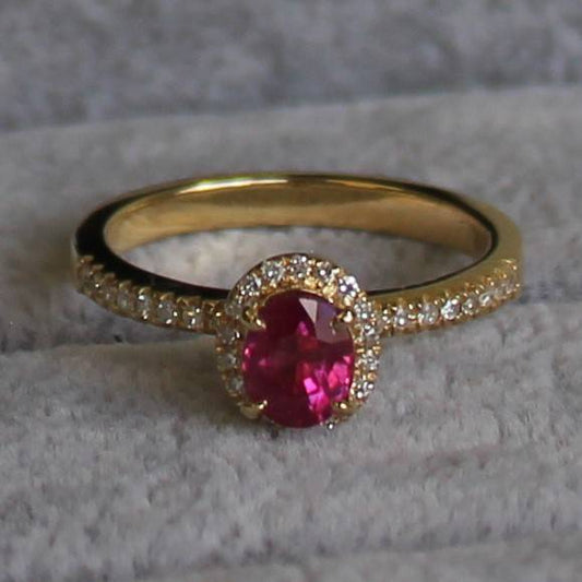 Ruby Ring 18K Yellow Gold Ruby and 36 diamonds Ring. certified NCJV-FGAA