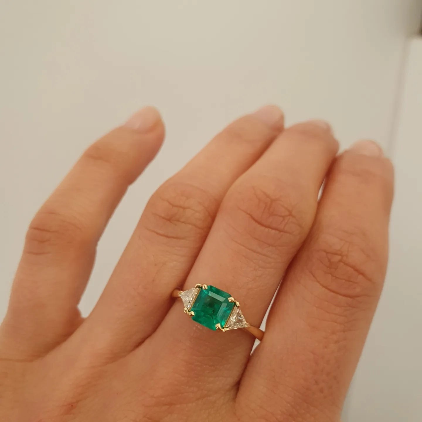 Emerald Cut Emerald Ring | Colombian Emerald and Trillion Cut Diamonds Ring