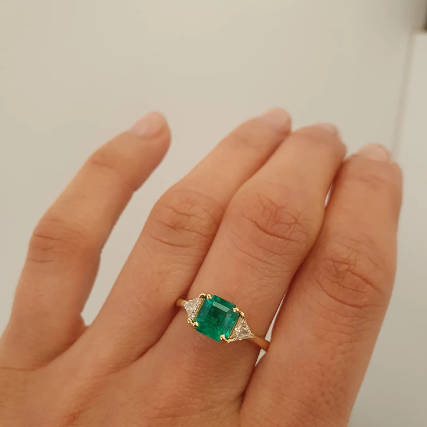 Emerald Cut Emerald Ring | Colombian Emerald and Trillion Cut Diamonds Ring