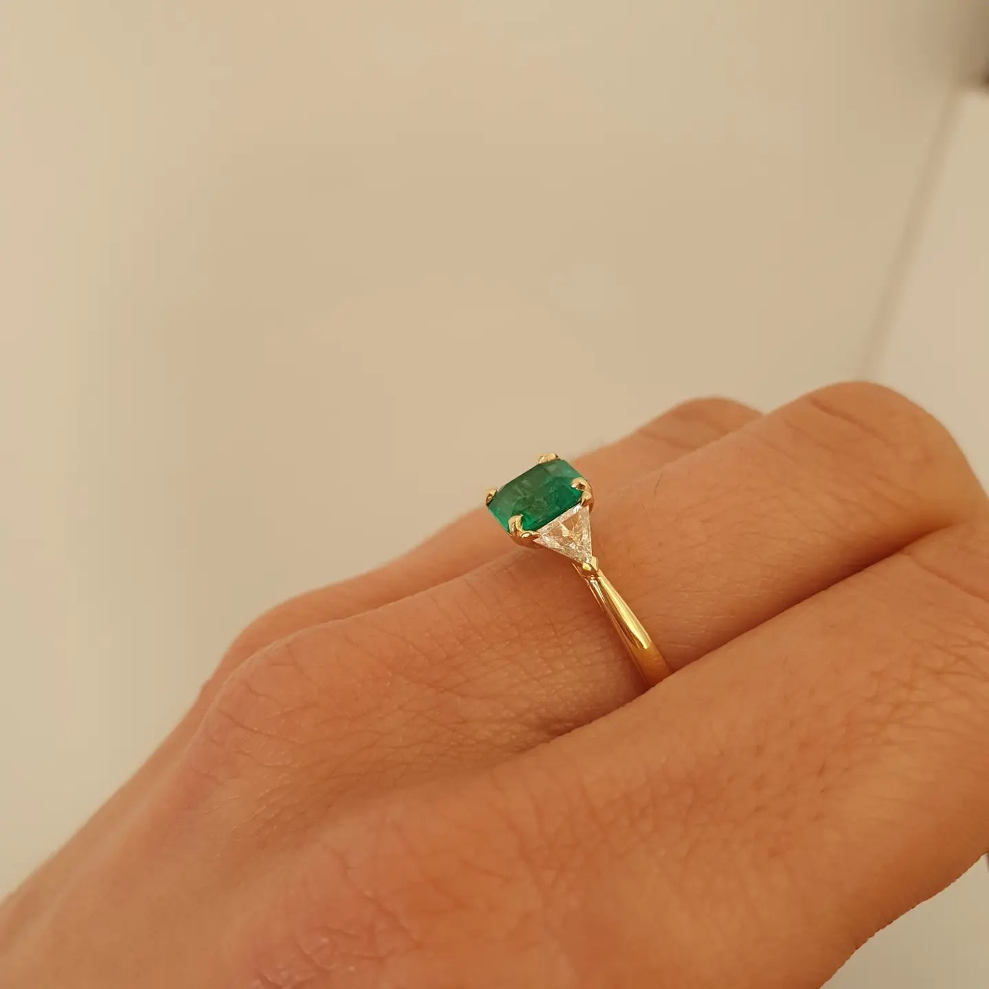 Emerald Cut Emerald Ring | Colombian Emerald and Trillion Cut Diamonds Ring
