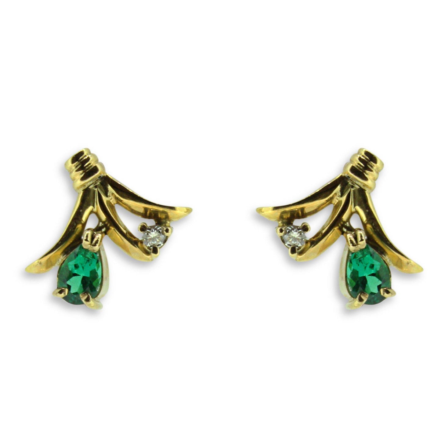 Pear Emerald Diamond Earrings 18k Gold