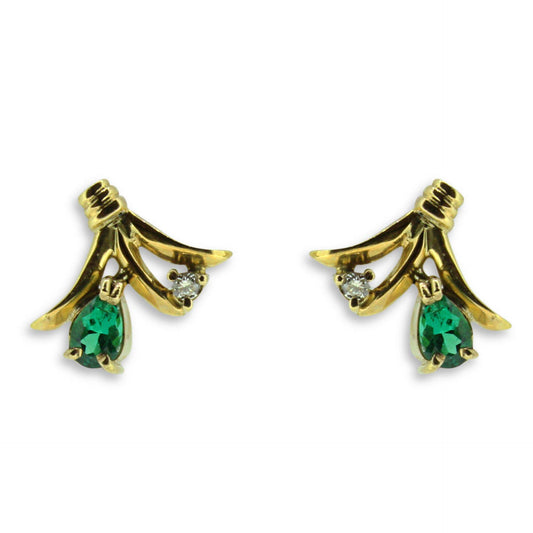 Pear Emerald Diamond Earrings 18k Gold