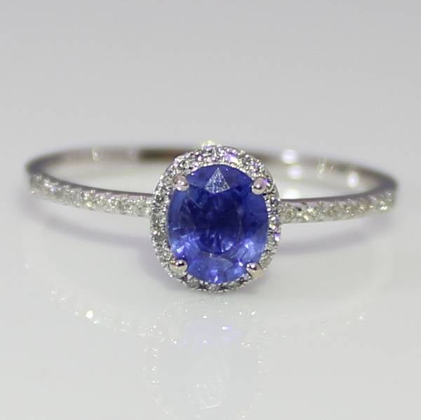 Blue Sapphire and  40 Diamonds 18 k White Gold Ring
