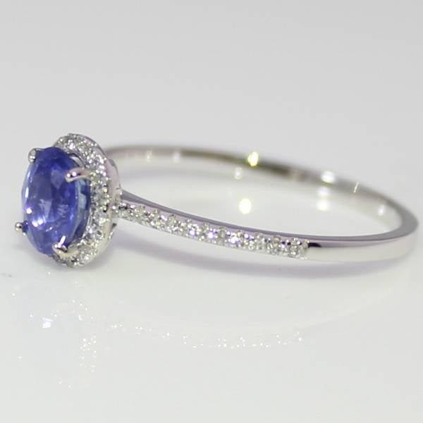 Blue Sapphire and  40 Diamonds 18 k White Gold Ring