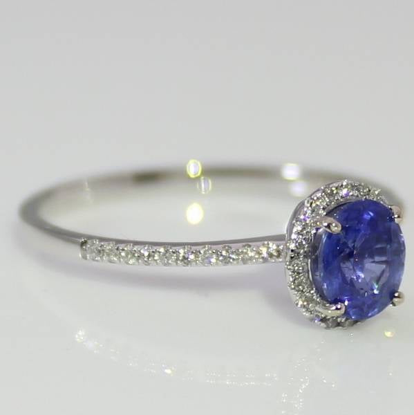 Blue Sapphire and  40 Diamonds 18 k White Gold Ring