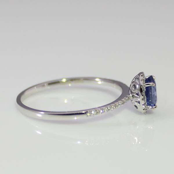Blue Sapphire and  40 Diamonds 18 k White Gold Ring