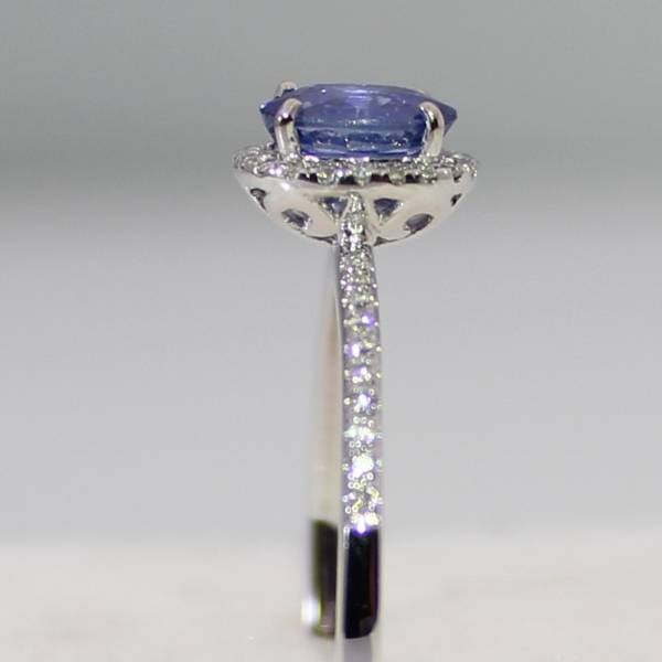 Blue Sapphire and  40 Diamonds 18 k White Gold Ring