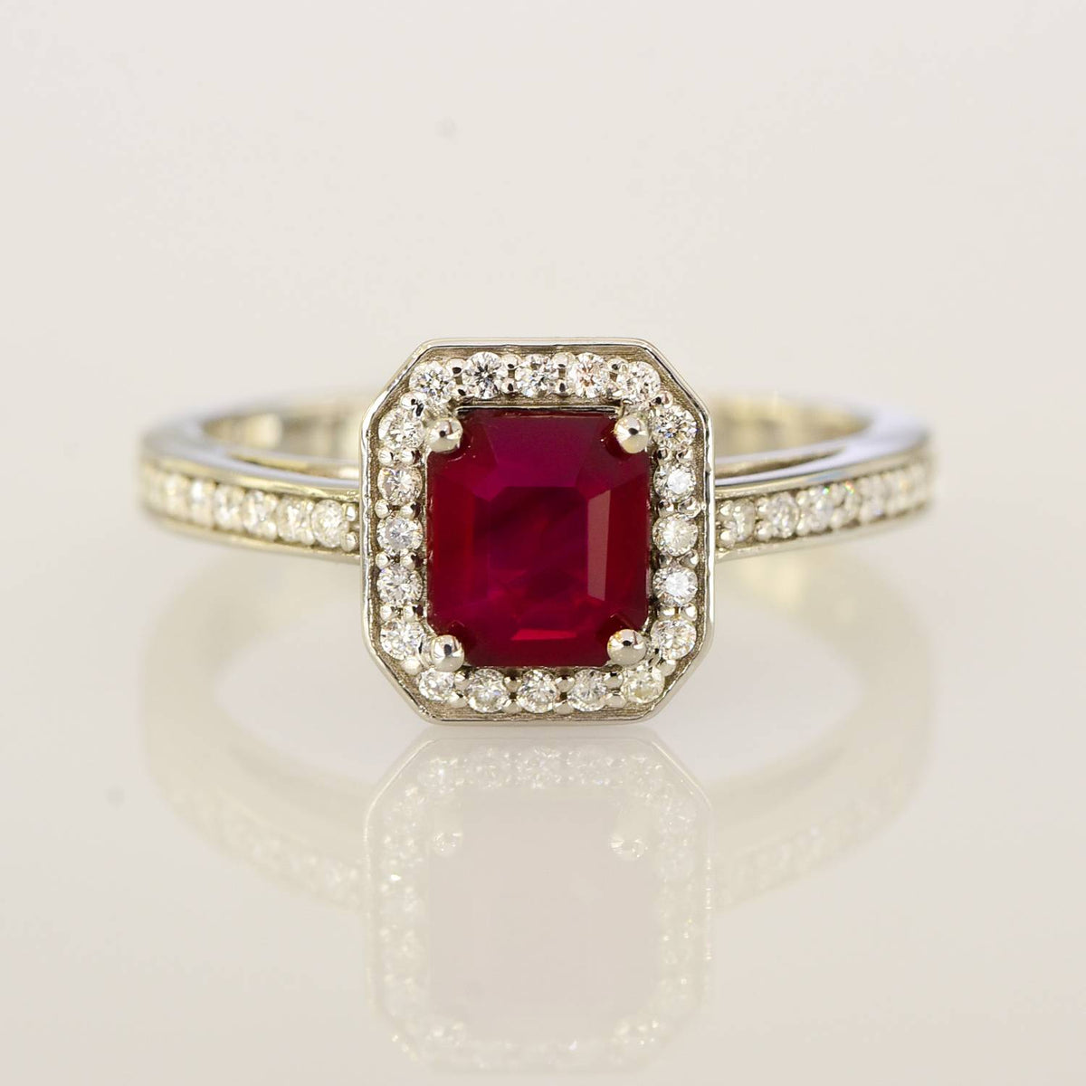 1.55ct Ruby and Diamond Halo Engagement Ring