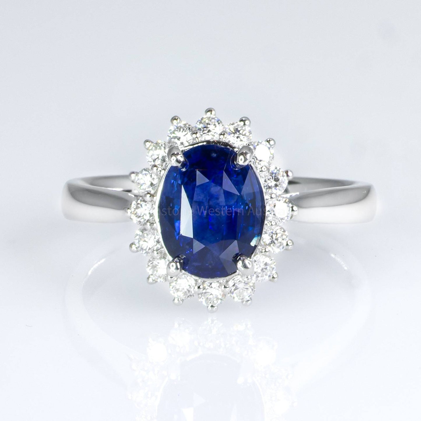 Royal Vivid Blue Sapphire & Diamond Ring 18k Gold Diana Inspired Design