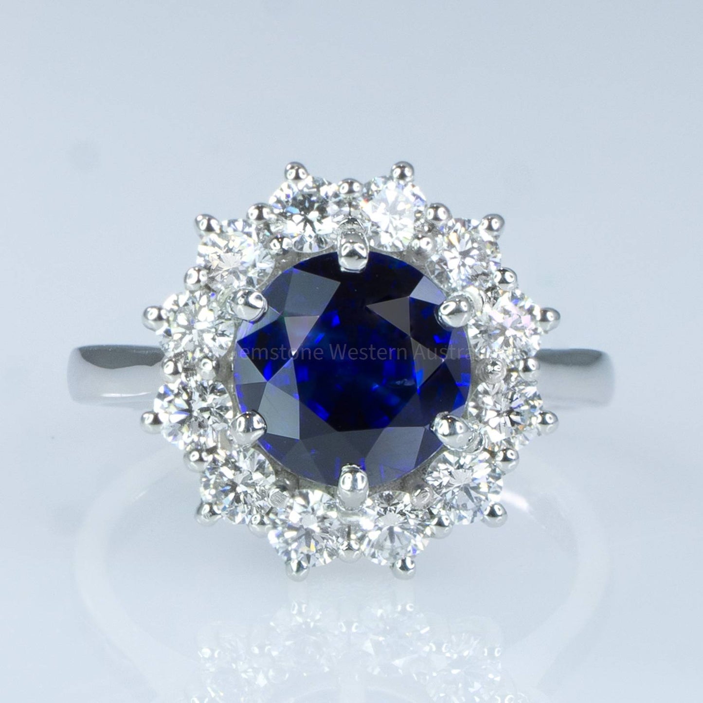 3.16ct Royal Blue Sapphire Diamond Halo Ring in Platinum