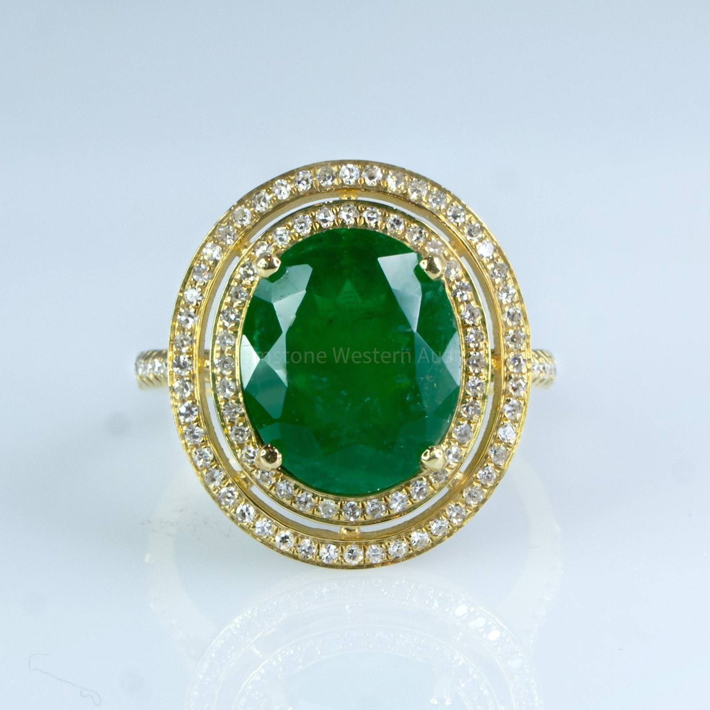 Colombian Emerald Diamond Ring 4.54ct – Double Halo in 18K White Gold