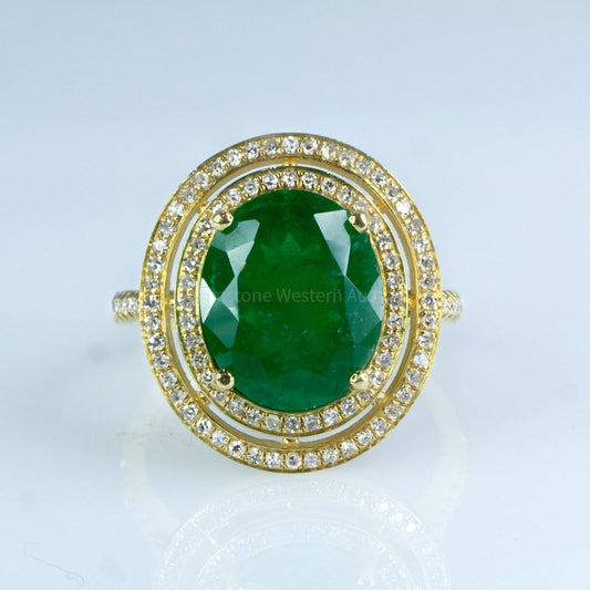 Colombian Emerald Diamond Ring 4.54ct – Double Halo in 18K White Gold