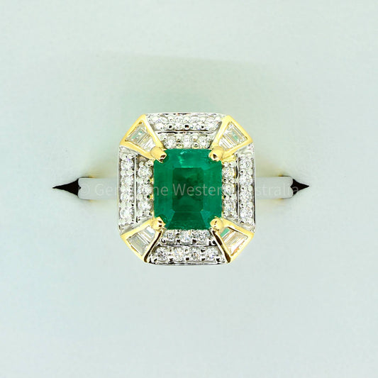 Emerald Cut Colombian Emerald and Diamond Statement Ring in 18K Gold