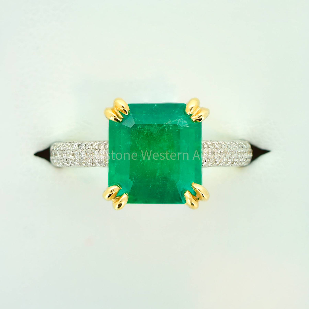 Emerald Cut Natural Colombian Emerald Cocktail Ring with Diamonds
