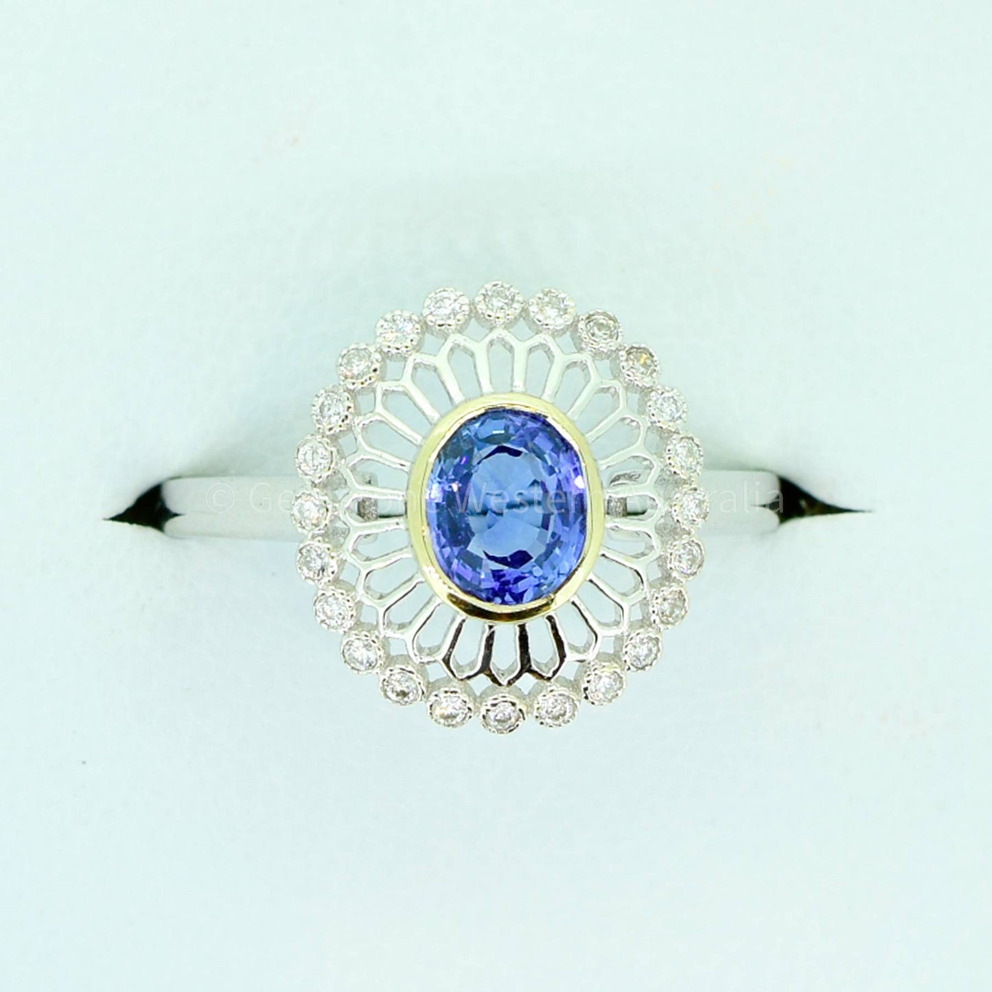 Sapphire and Diamond Halo Ring 18K Gold