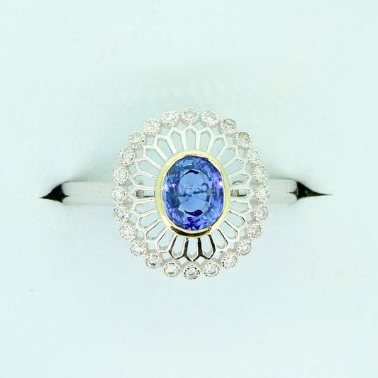 Sapphire and Diamond Halo Ring 18K Gold