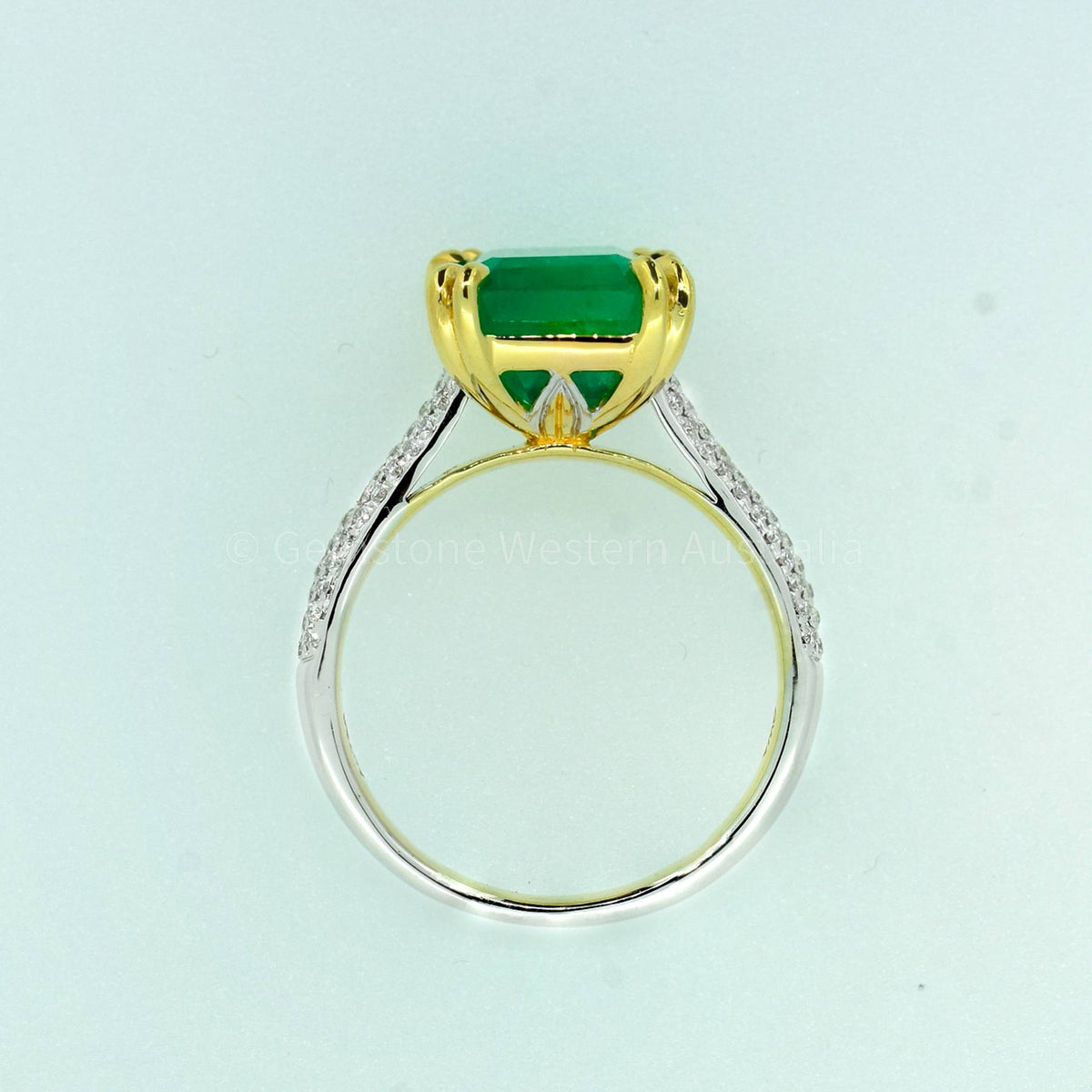Emerald Cut Natural Colombian Emerald Cocktail Ring with Diamonds