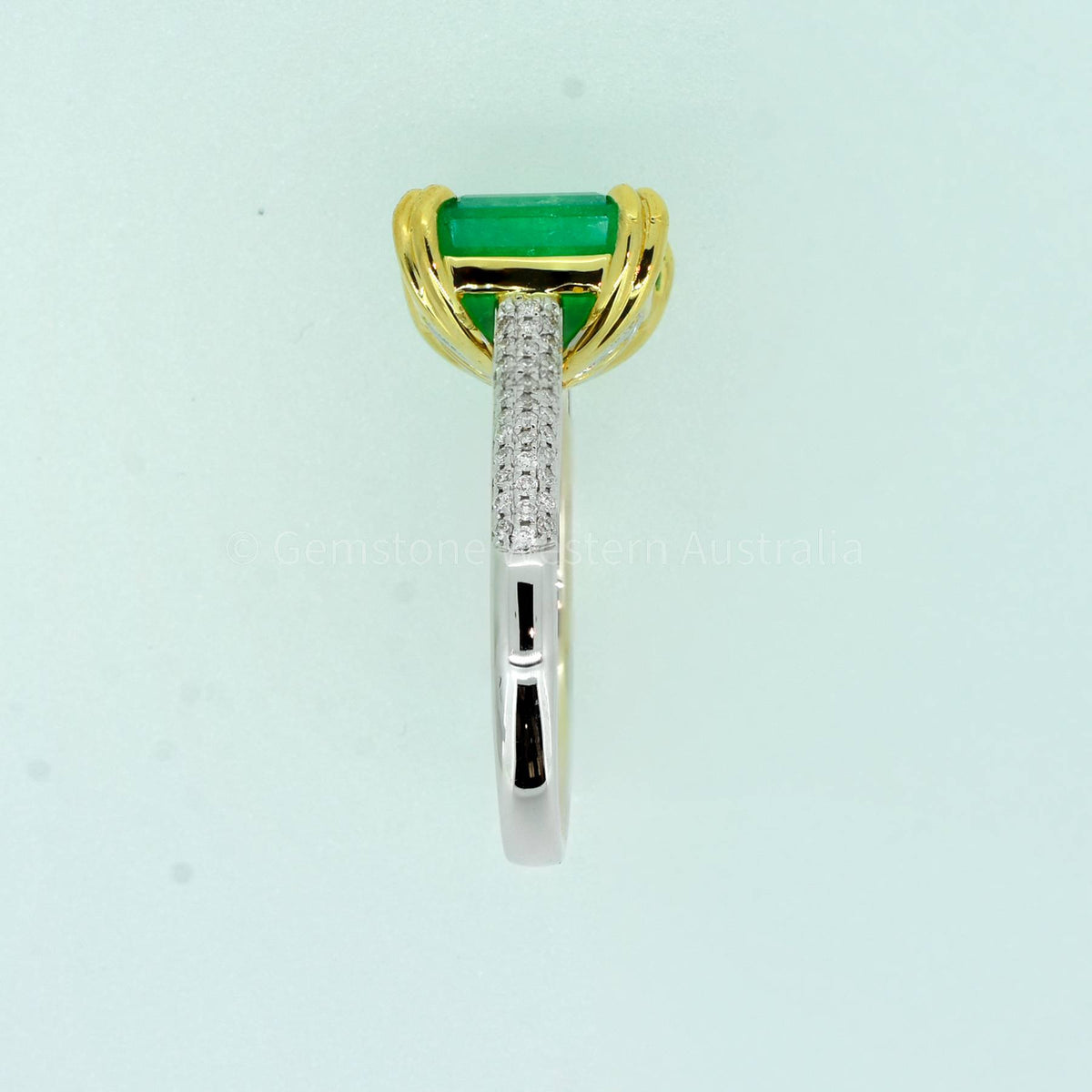 Emerald Cut Natural Colombian Emerald Cocktail Ring with Diamonds