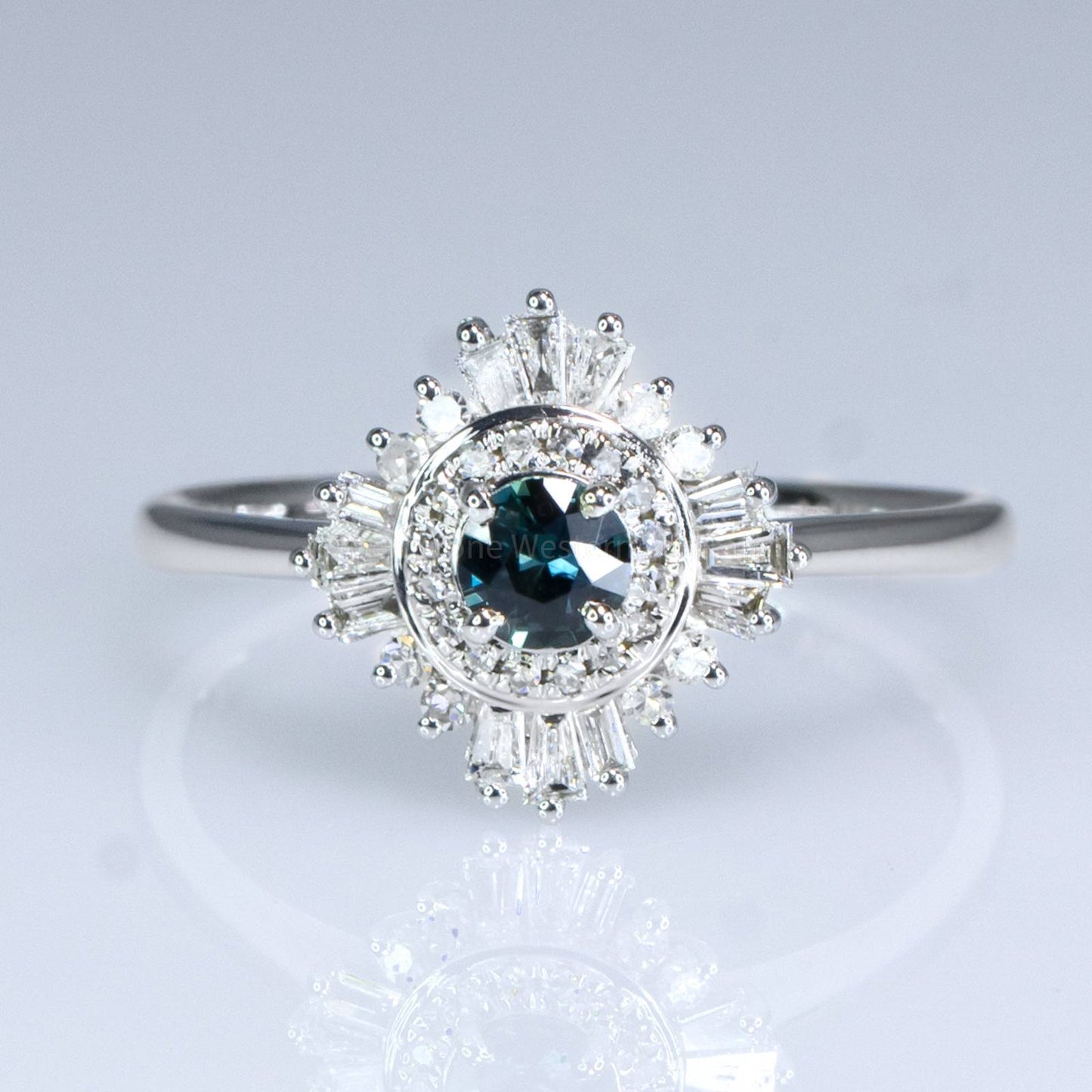 Natural Teal Sapphire Ring - Teal Sapphire Diamond Halo Ring 18K Gold