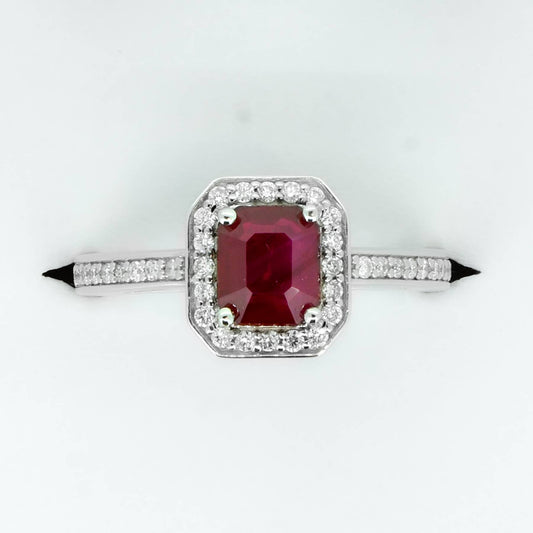 1.55ct Ruby and Diamond Halo Engagement Ring