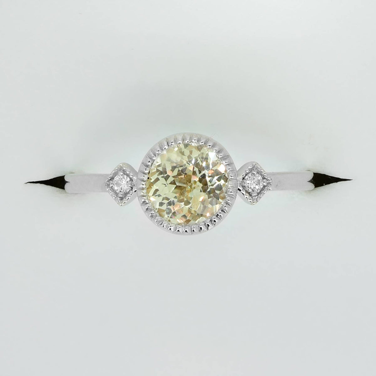 Unheated Yellow Sapphire and Diamond Ring 14k White Gold
