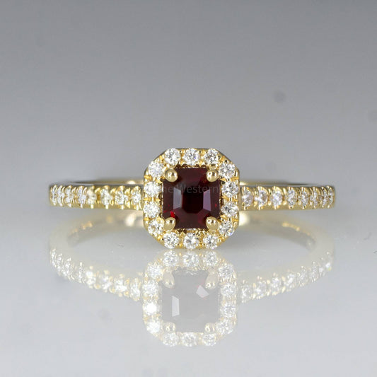 Natural Ruby Diamond Ring Ruby Halo Engagement Ring 18K Gold
