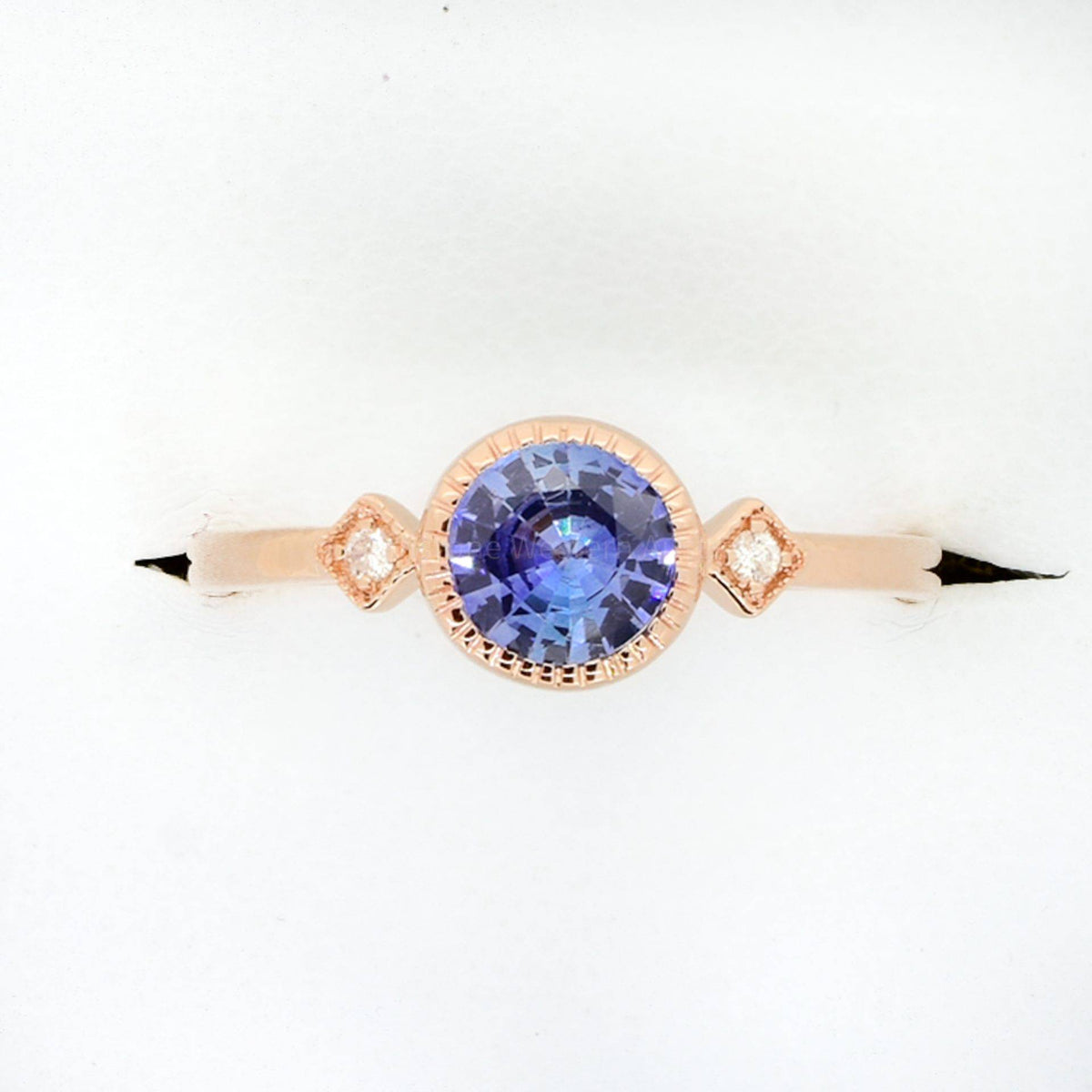 Ceylon Blue Sapphire and Diamonds Ring in Rose Gold