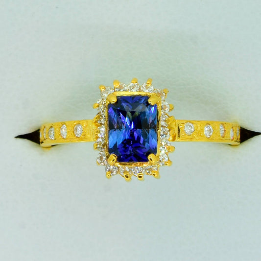 Sapphire and Diamond Halo Ring Handmade - Unheated Sapphire