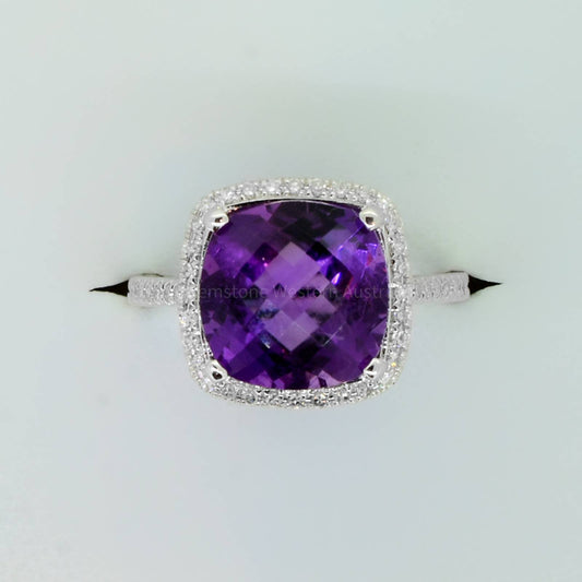 Natural Amethyst and Diamond Ring in 18ct White Gold