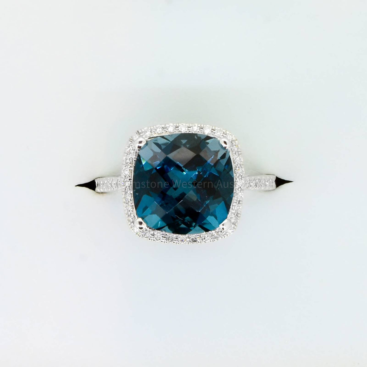 Natural London Blue Topaz and Diamond Ring in 18ct White Gold