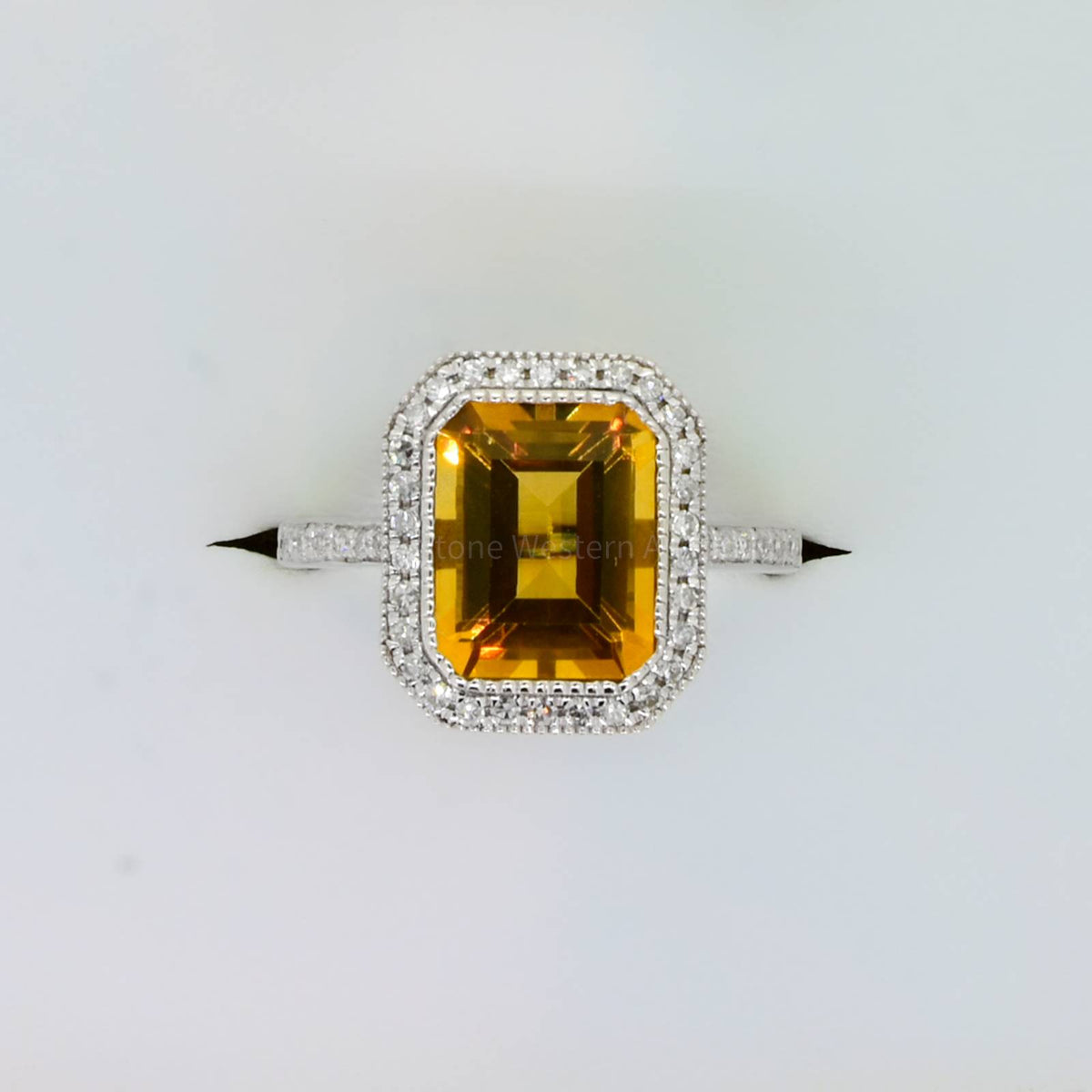 18K Gold Citrine and Diamond Halo Ring